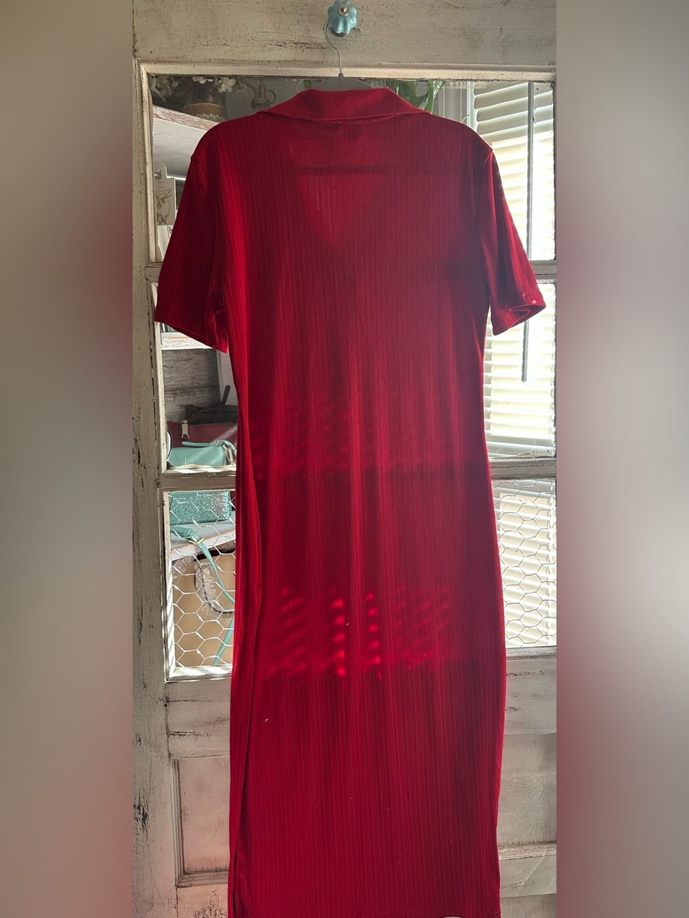 Cider| Red Ribbed Polo Midi Dress - Picture 6 of 6